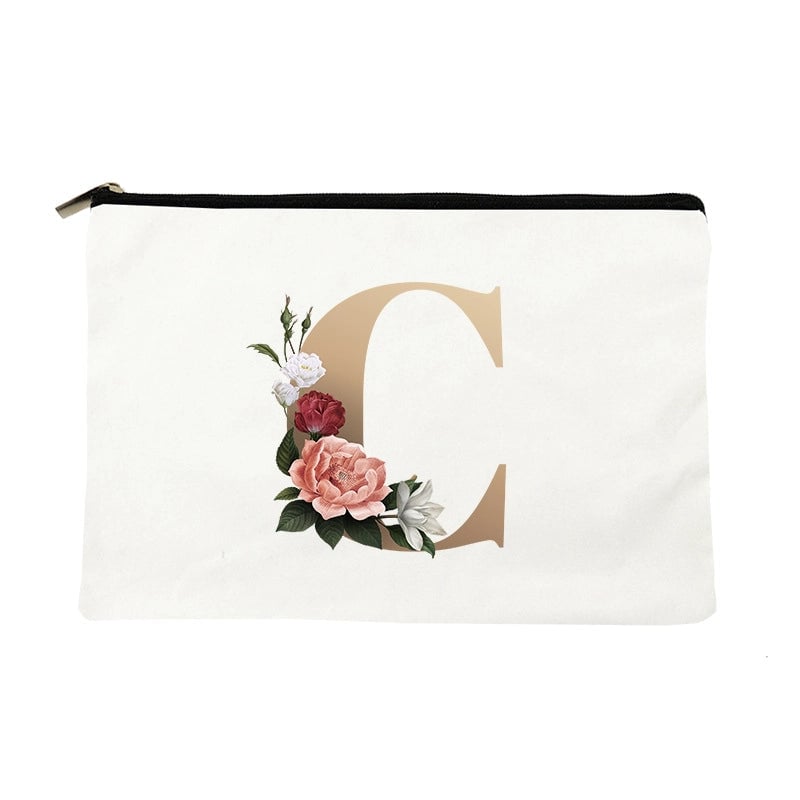 Letter Flower Makeup Bag Personalized Style English Letters Hand-held Cosmetic Bag Canvas Bag