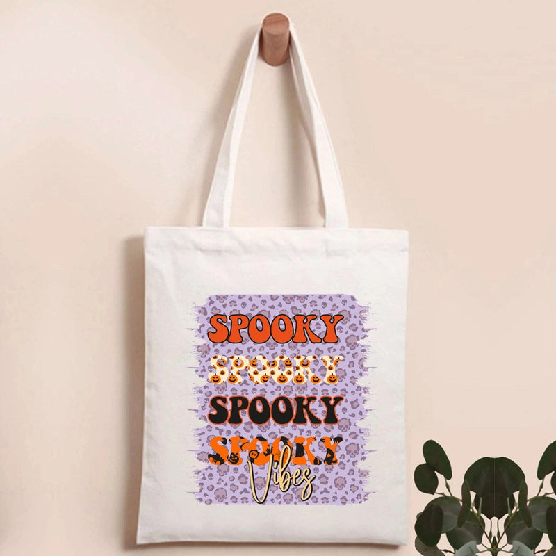 Halloween Women's Canvas Pumpkin Letter Cute Square Open Canvas Bag