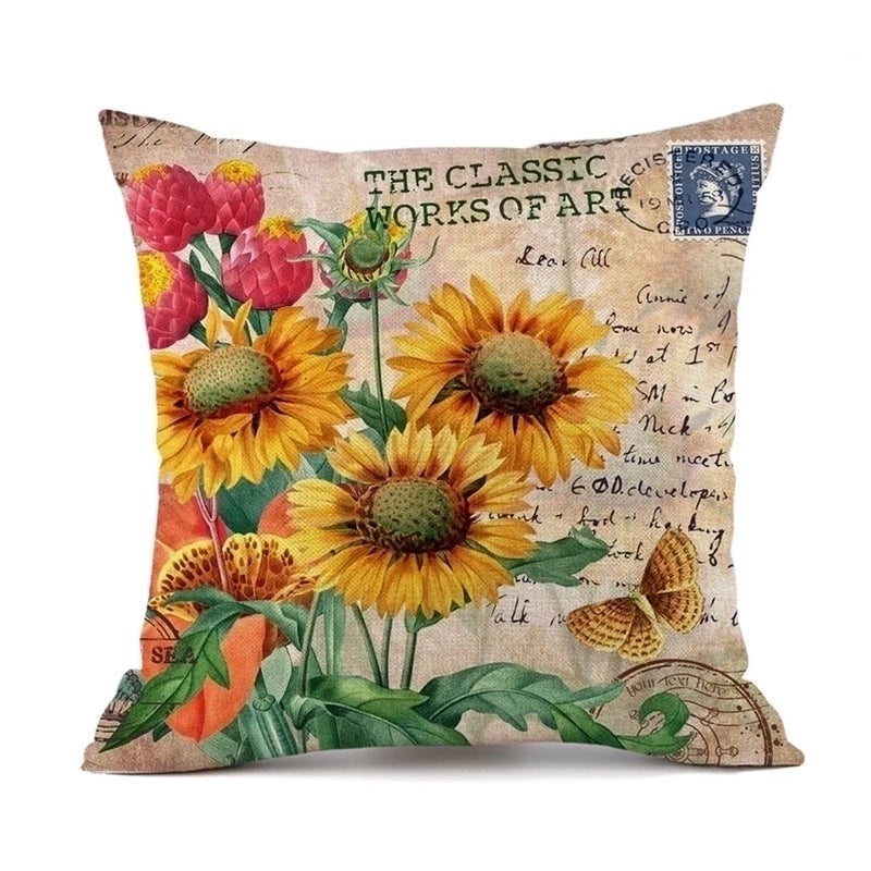 Pastoral Sunflower Linen Pillow Cases