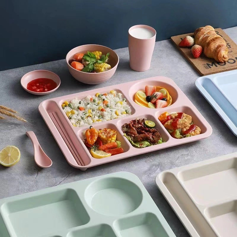 Creative Wheat Straw Dinner Plate Set Household Adult And Student's Split Fast Food Plate Thickened Canteen Rice Plate Bowl Cup And Saucer
