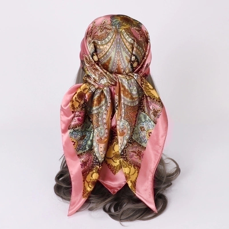 Women's Lady Monogram Satin Printing Silk Scarf