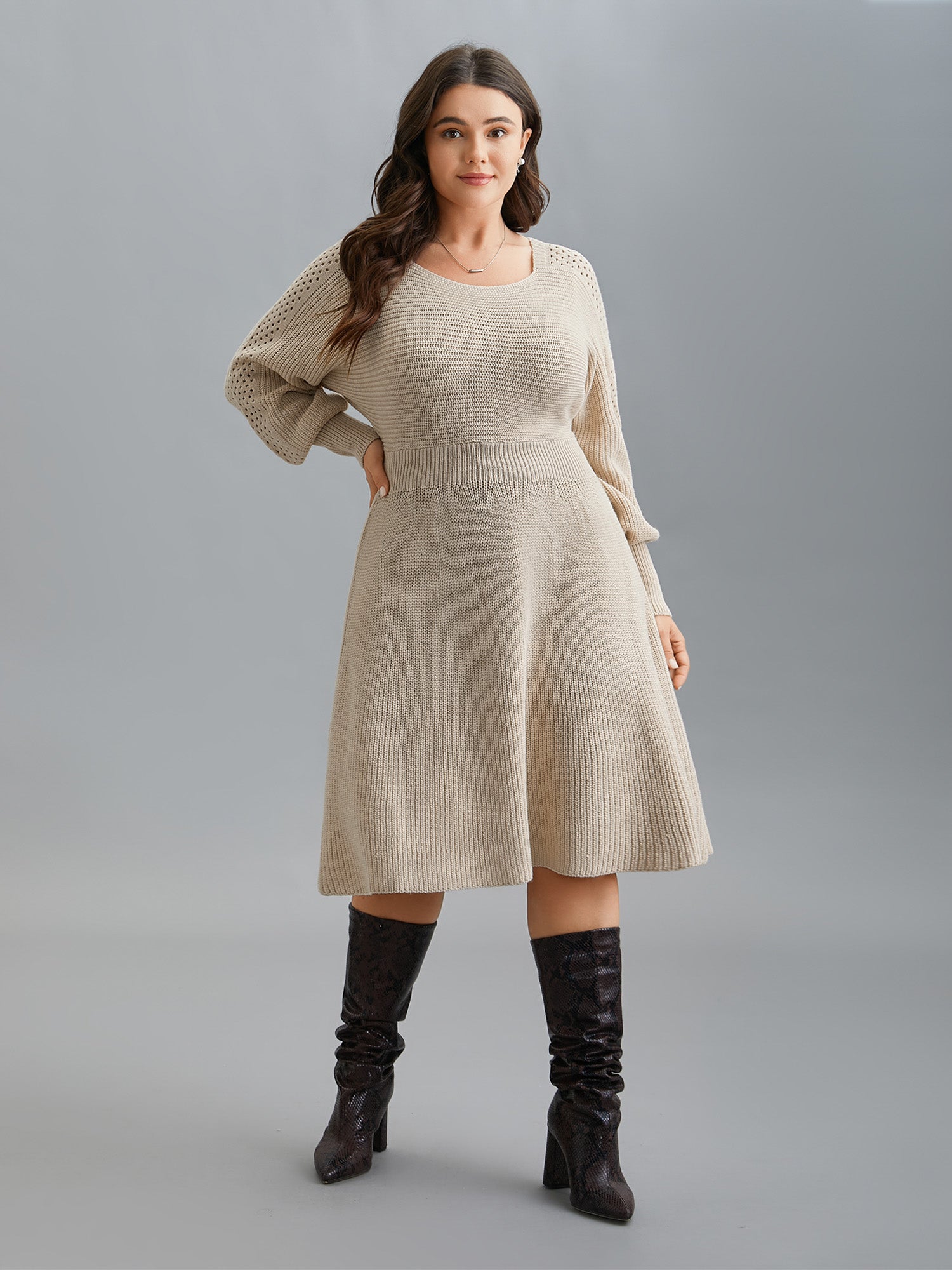 Solid Dolman Sleeve Cable Knit Dress