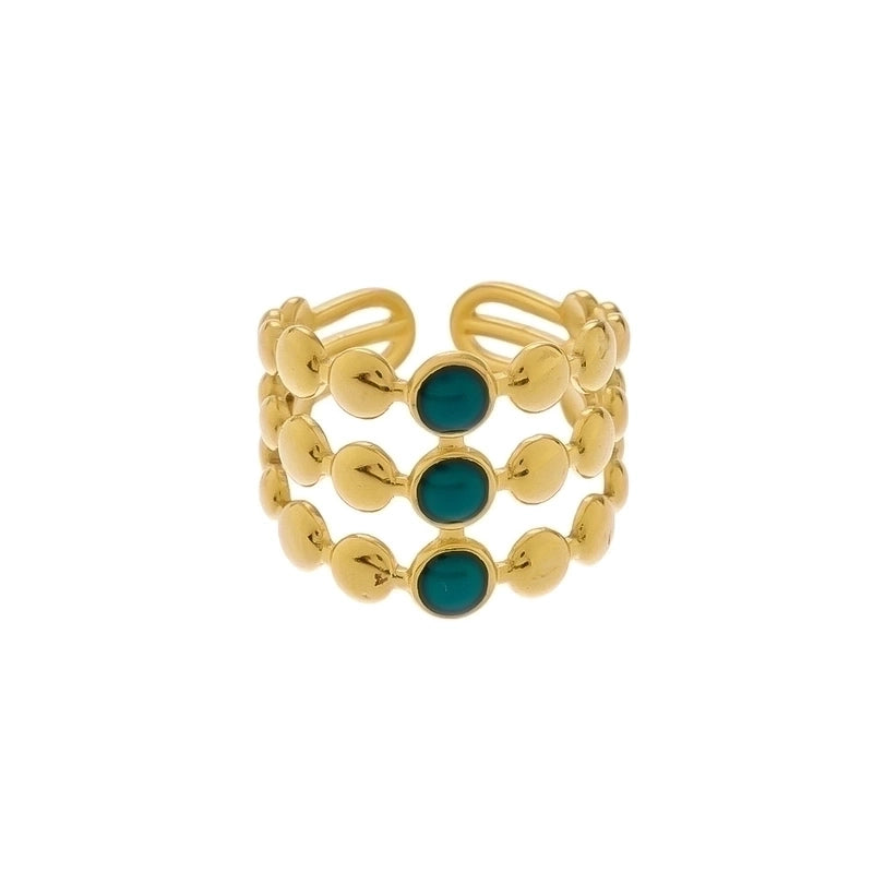 Vintage Style Color Block Stainless Steel 18K Gold Plated Plating Open Rings