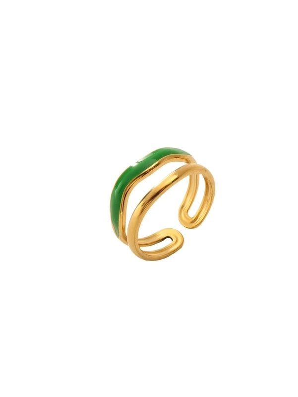 Retro Eye Flower Snake 304 Stainless Steel 18K Gold Plated Enamel Open Rings