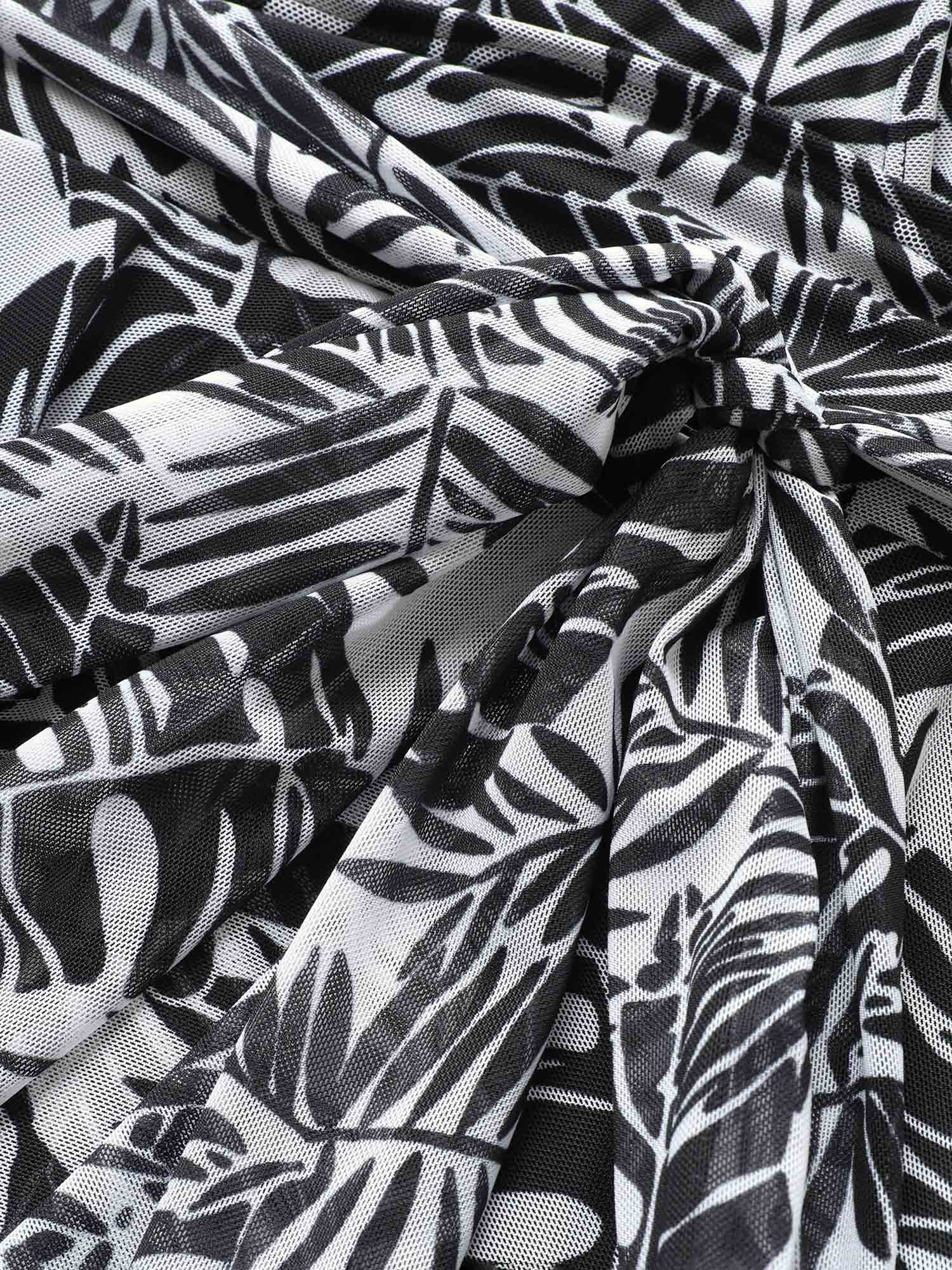 Tropical Print Tie Knot Wrap Gathered Swim Dress