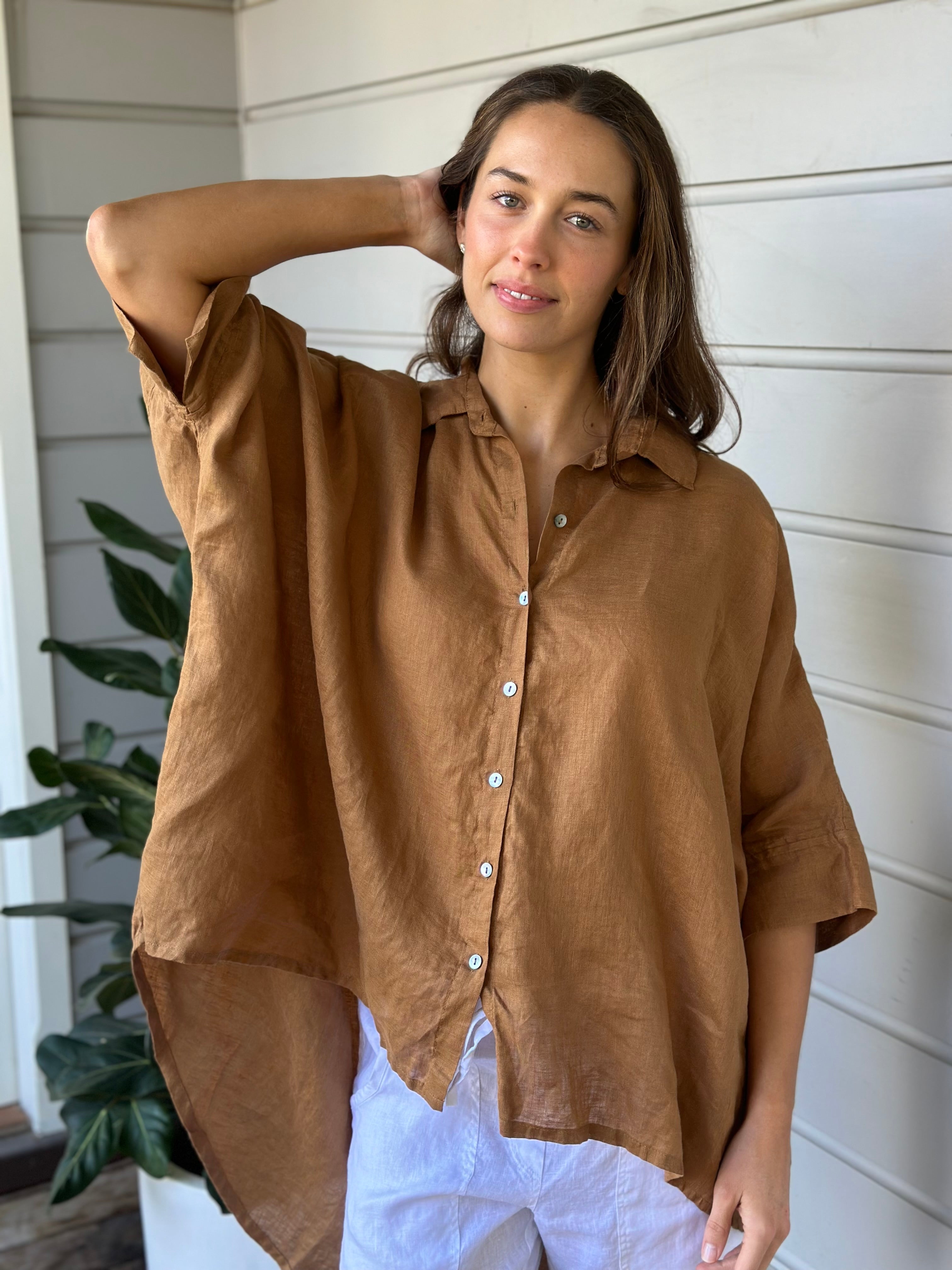 issey shirt - caramel linen