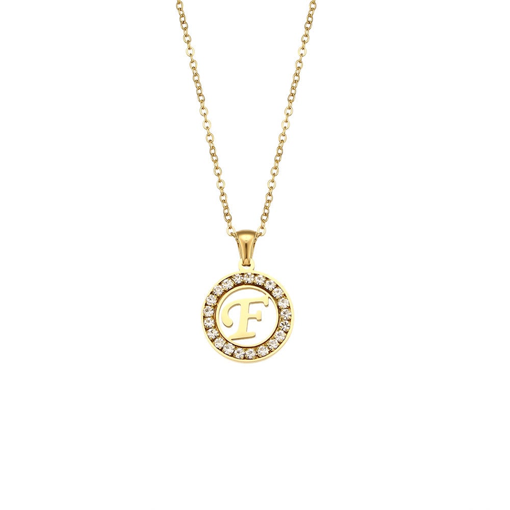 Fashion Round Number Text Letter Stainless Steel 18K Gold Plated Necklaces