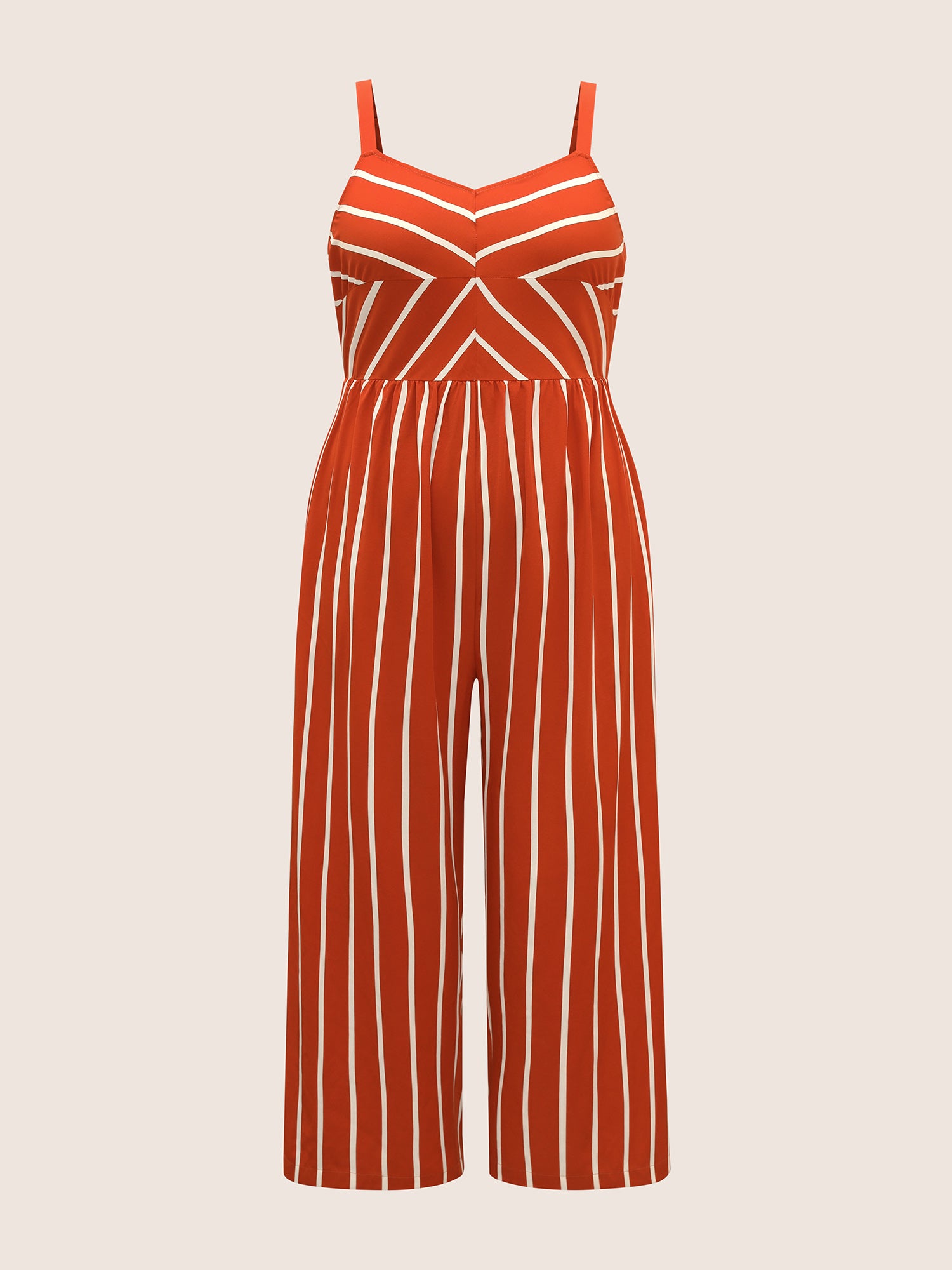 Contrast Striped V Neck Adjustable Straps Jumpsuit