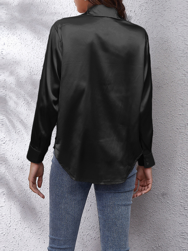 Long Sleeves Loose Solid Color Lapel Blouses&Shirts Tops