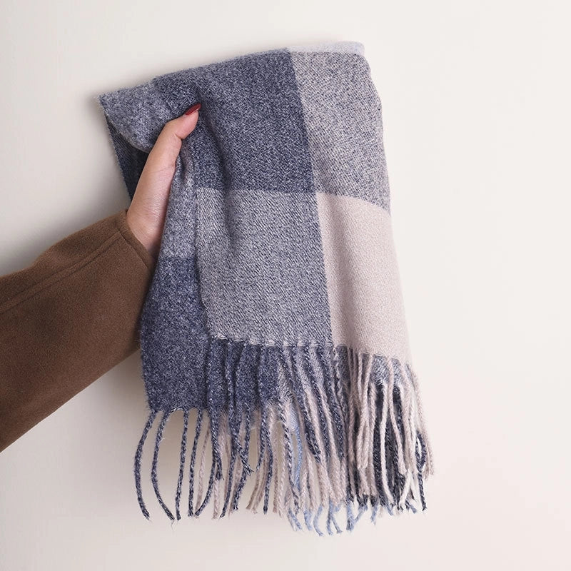 Unisex Lady Lattice Imitation Cashmere Tassel Scarf