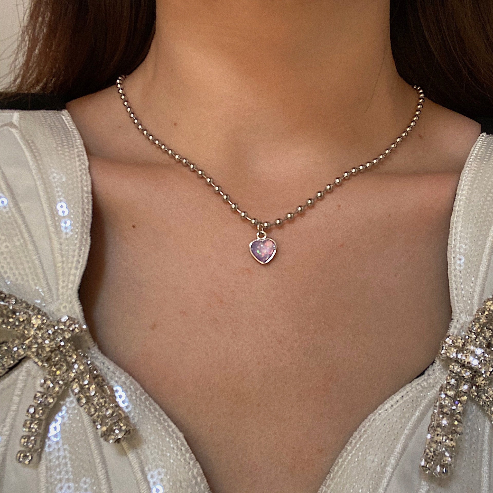 Purple Crystal Heart Necklace