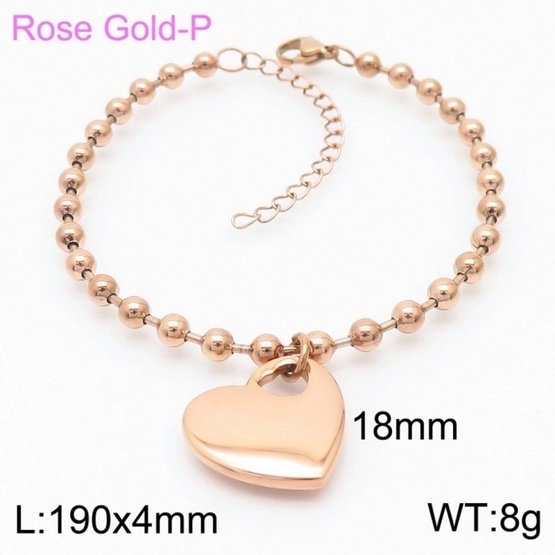 Sweet Heart Shape Stainless Steel 18K Gold Plated Beaded Bracelets Necklace
