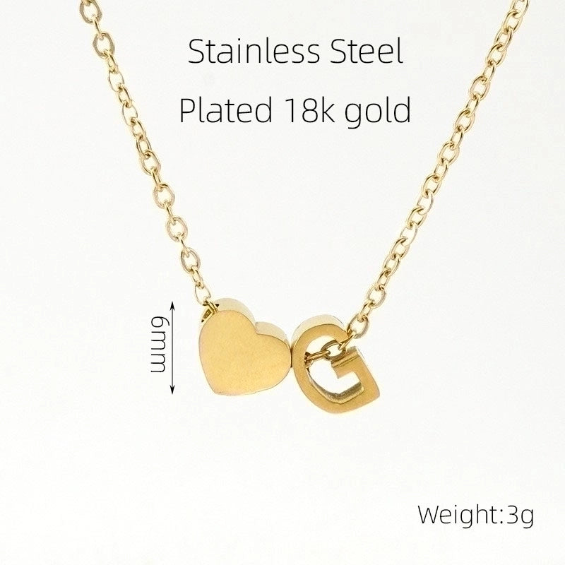 304 Stainless Steel 18K Gold Plated Casual French Style Plating Letter Heart Shape Pendant Necklace