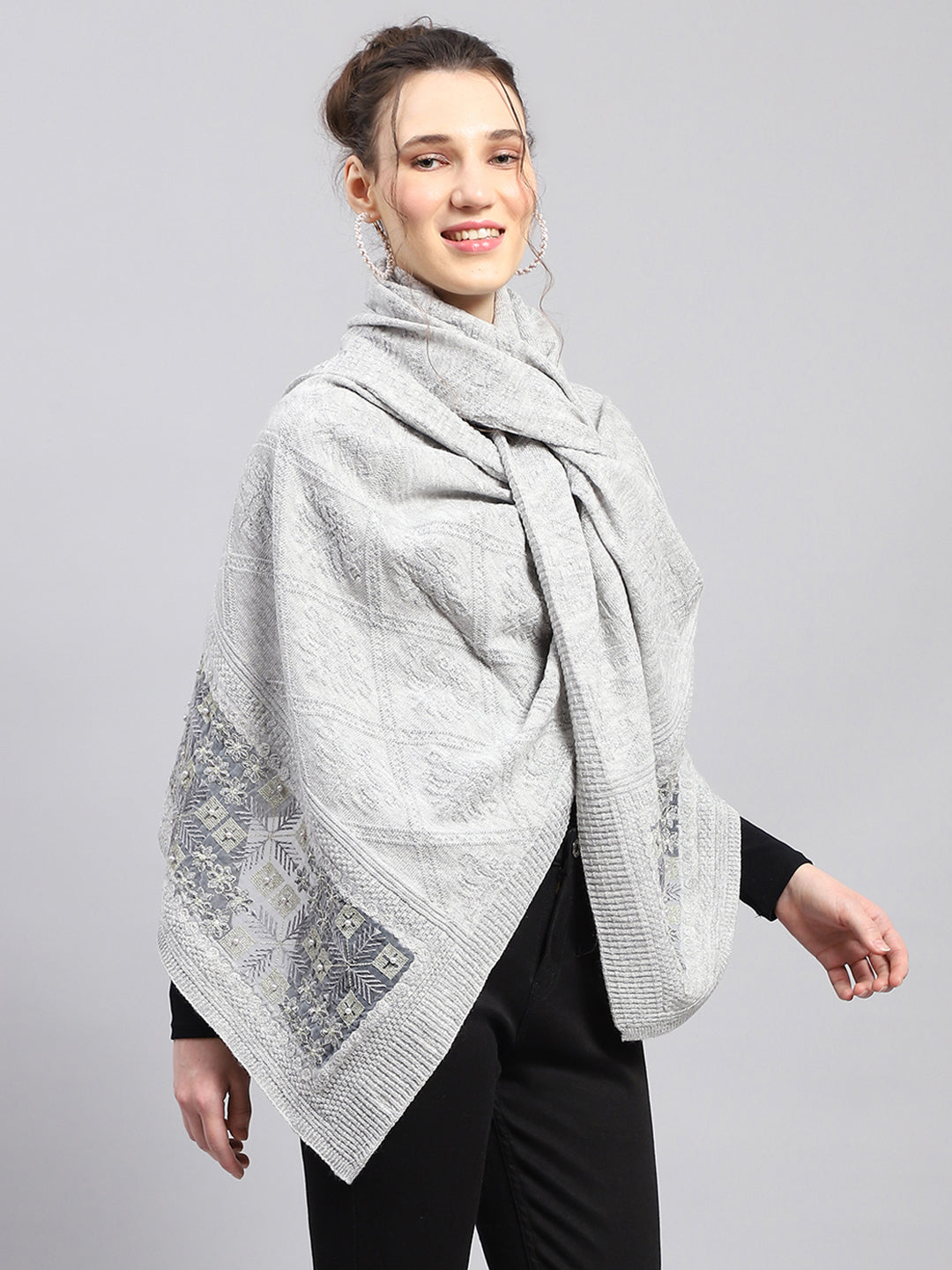 Women Grey Self Design Stole