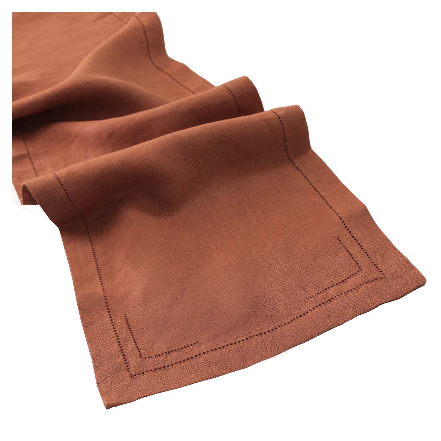 Rust 100% Linen Incomplete Hemstitch Table Runner 72