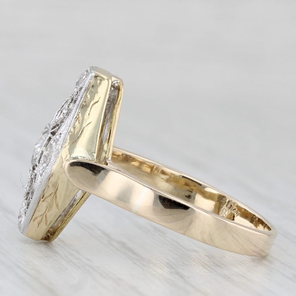 Vintage 0.13ctw Diamond Filigree Ring 14k Yellow Gold Platinum Size 7.75