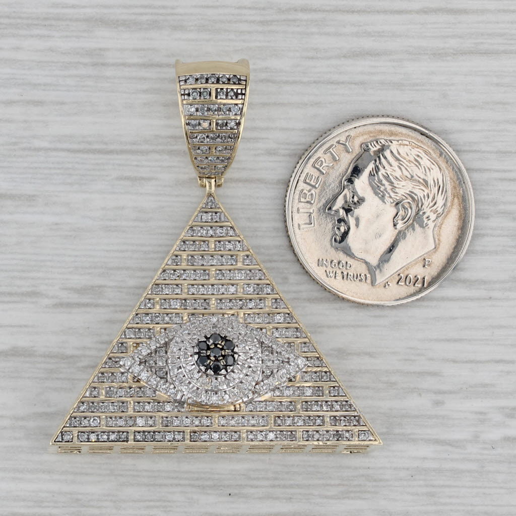 Large 1.03ctw Diamond All Seeing Eye Pyramid Pendant 10k Yellow Gold