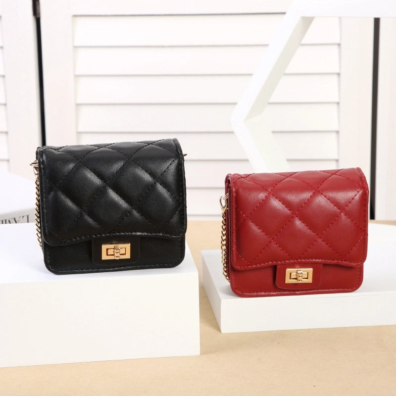With Mirror Cosmetic Bag Mouth Red Envelope New Mini Bag Messenger Bag Women's Diamond Chain Small Square Bag