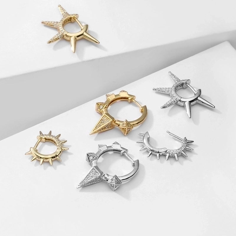 Simple Micro-inlaid Thorn Pointed Copper Plated Ear Clip