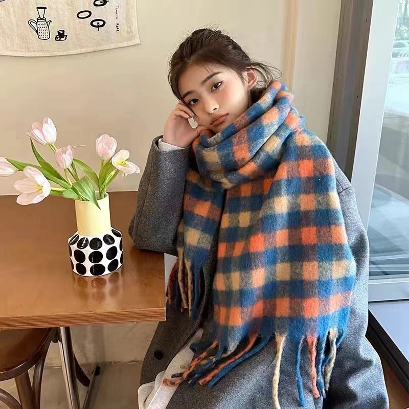 Latest Mohair Striped Tassel Scarf Fashion Geometric Gradient Shawl Versatile Thickened Scarf