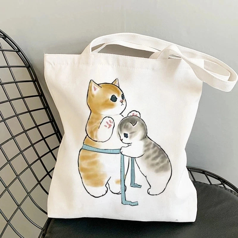 Unisex Canvas Cat Streetwear Square Open Canvas Bag