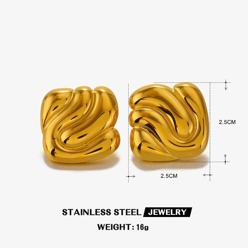 1 Pair Minimalist Classic Style Geometric Square Oval Polishing 304 Stainless Steel 18K Gold Plated Ear Studs