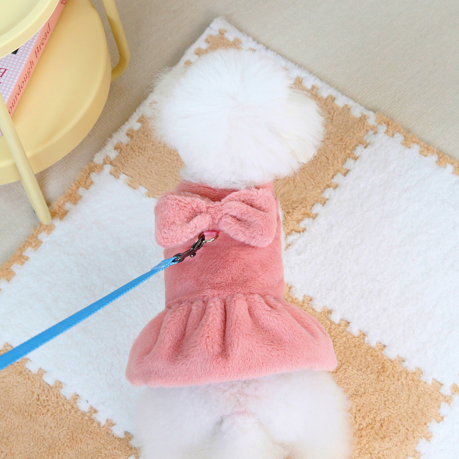 Fleece Solid Color Bowknot Dog Cat Harness Dress