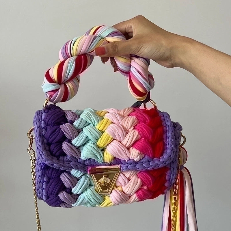 Women's Polyester Color Block Elegant Ethnic Style Square Lock Clasp Handbag