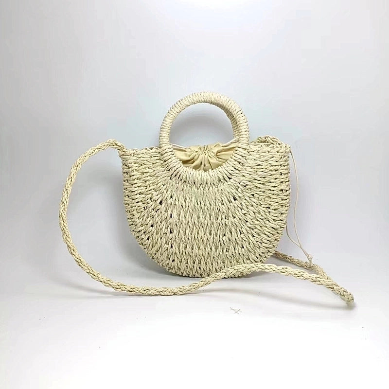 Women'S Small Straw Solid Color Vintage Style String Straw Bag