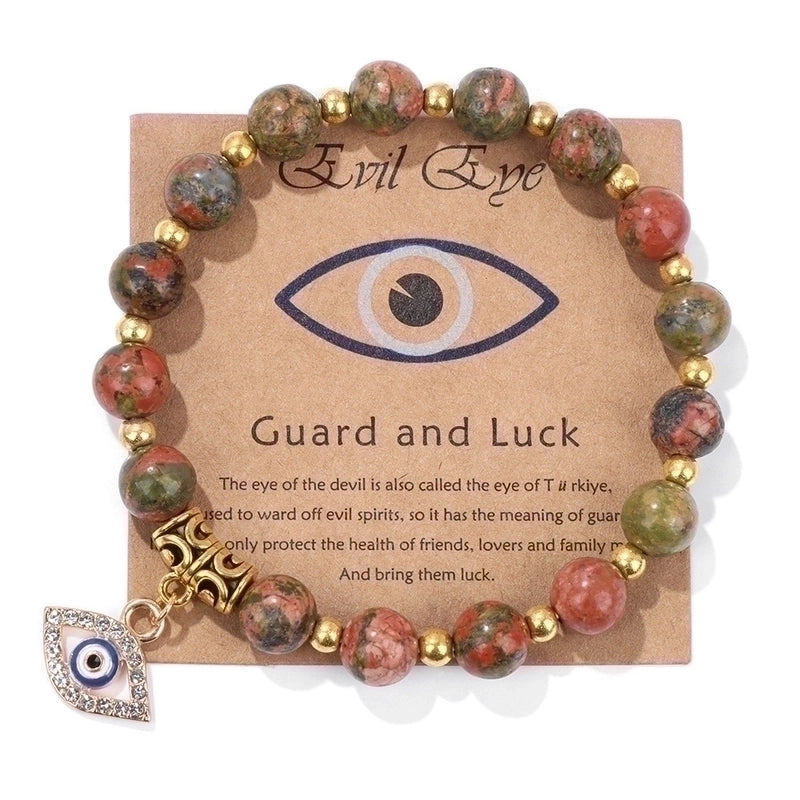 Retro Ethnic Style Devil'S Eye Alloy Natural Stone Elastic String Woven Chain Bracelets In Bulk