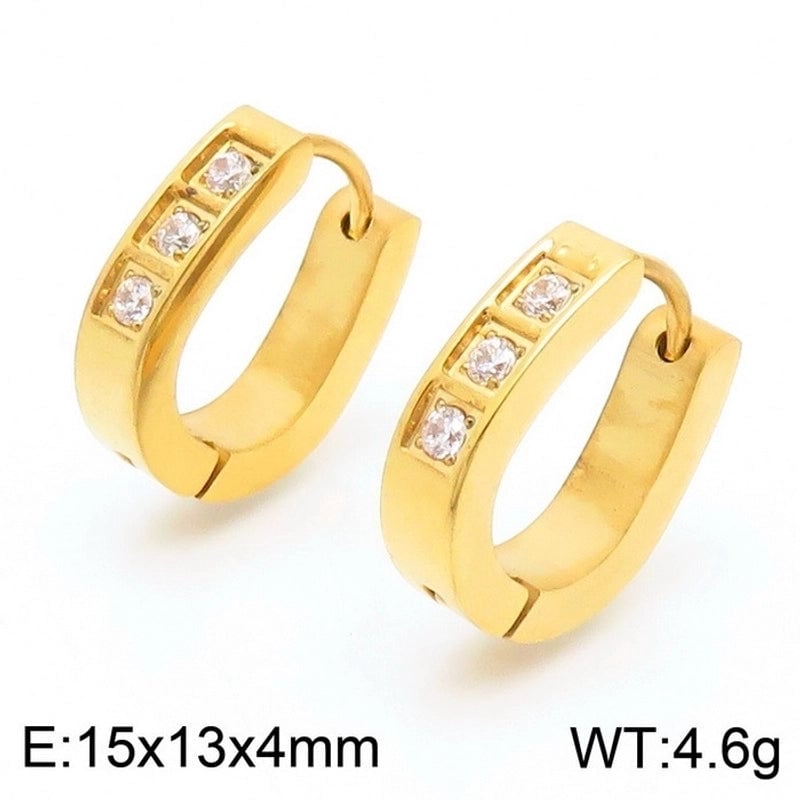 1 Pair Luxurious Solid Color Plating Inlay Stainless Steel Zircon 18K Gold Plated Earrings
