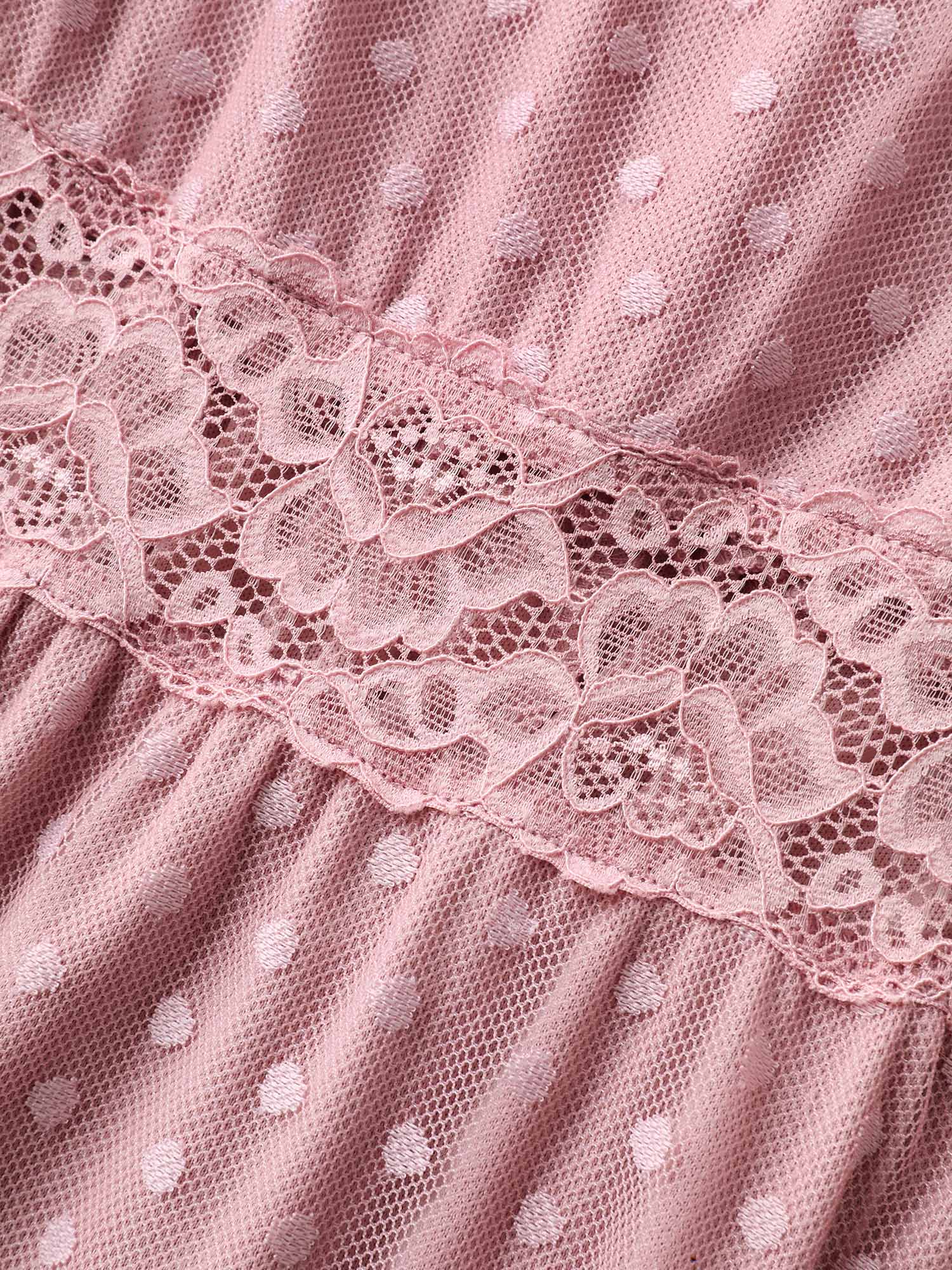 Textured Dot Lace Trim Midi Dress