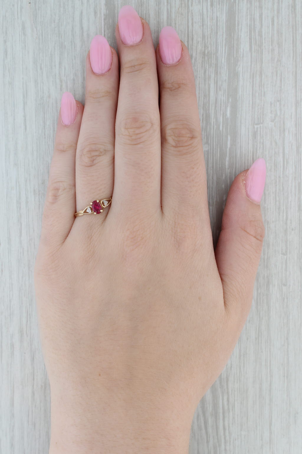 0.50ctw Oval Lab Created Ruby Ring 10k Yellow Gold Size 10.75