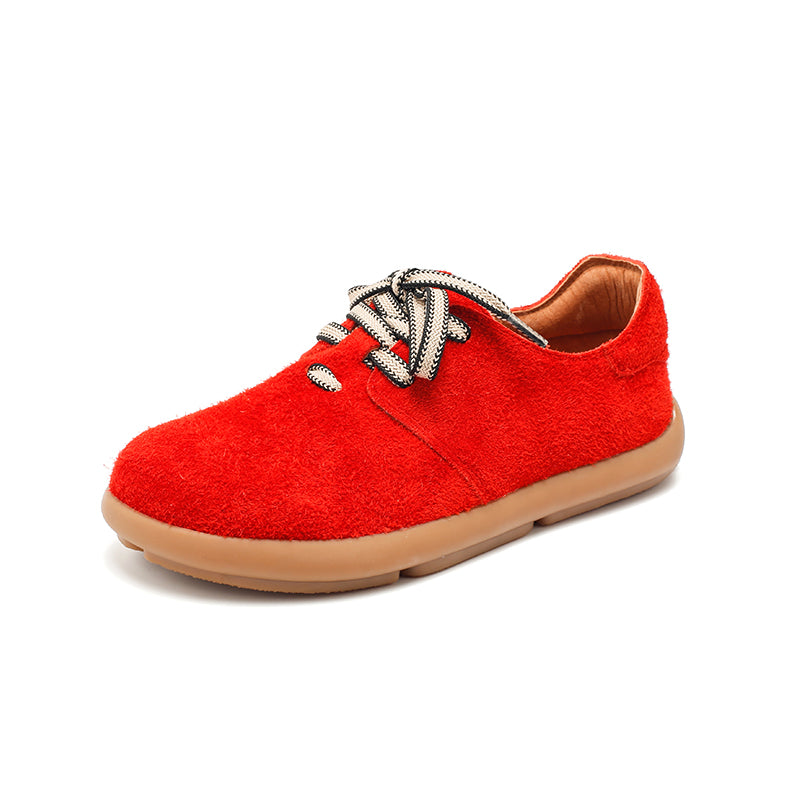 Suede Leather Comfortable Lace-Up Oxford Shoes for Women in Pink/Red/Khaki/Grey