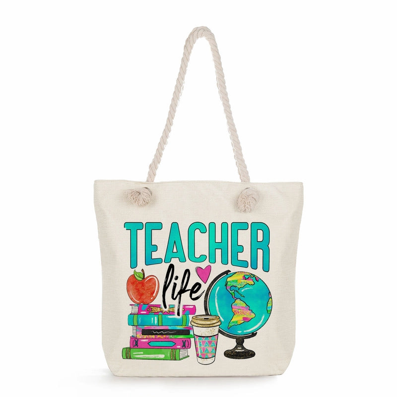 Women's Cotton And Linen Letter Classic Style Square Zipper Tote Bag
