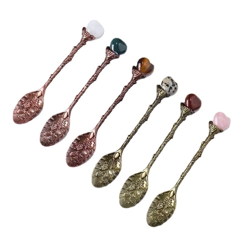 Natural Crystal Mini Love Bronze Long Handle Creative Spoon