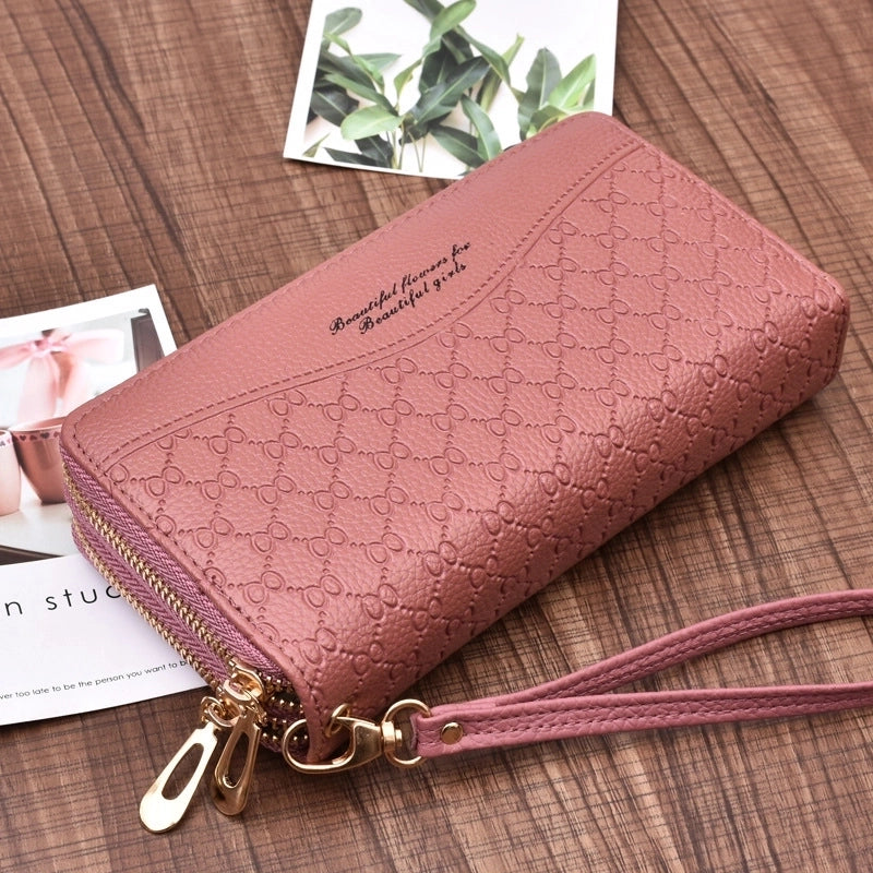 Fashion Letter Lingge Embossing Square Zipper Clutch Bag Long Wallet