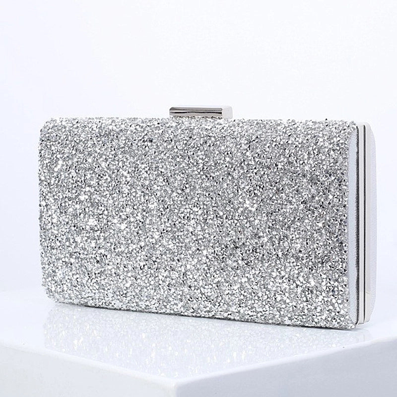 Silver Pu Leather Solid Color Square Evening Bags