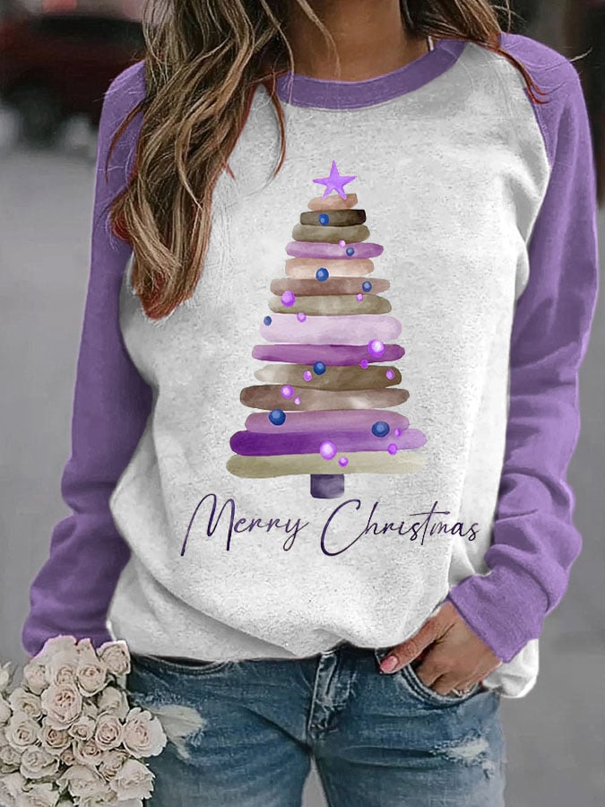 Women's Merry Christmas Tree Print Sweatshirt