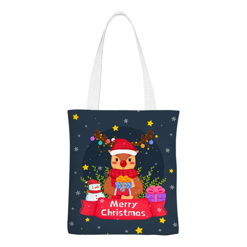 Christmas Women's Medium Canvas Santa Claus Cute Zipper Shoulder Bag Tote Bag