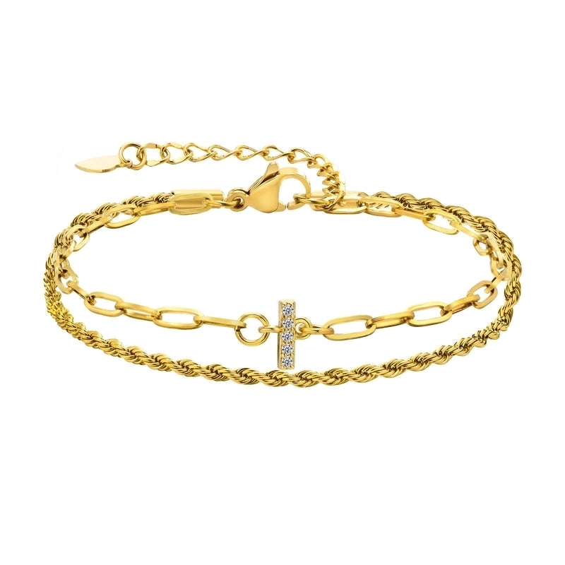 201 Stainless Steel 18K Gold Plated IG Style Inlay Letter Zircon Bracelets