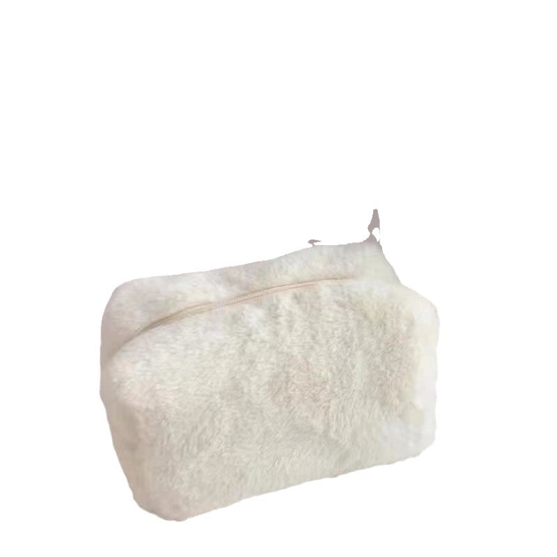 Plush Cosmetic Bag Macaron Color Sweet Large Capacity Storage Bag High Color Value Bag