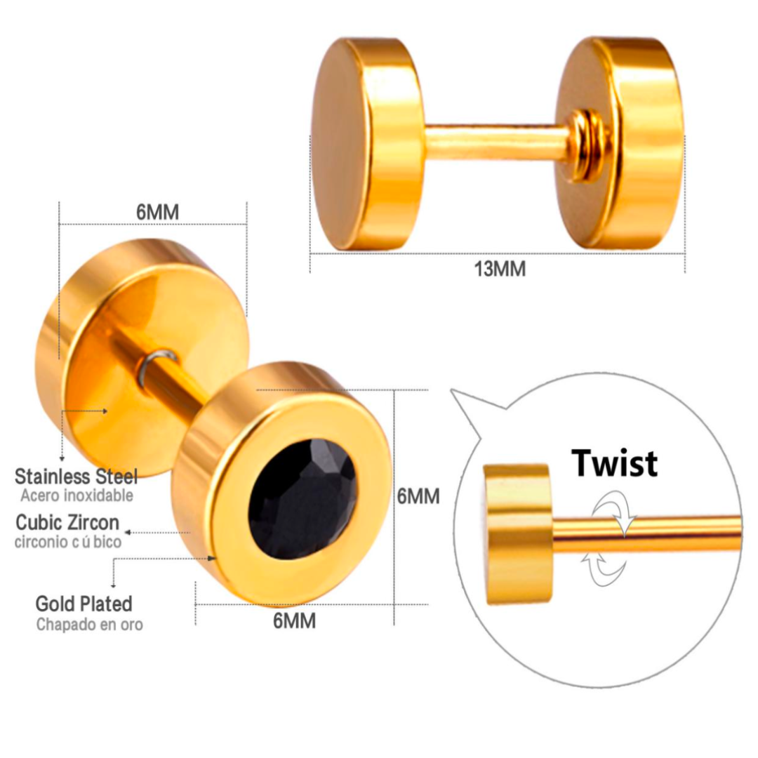 6mm framed black diamond studs - Gold