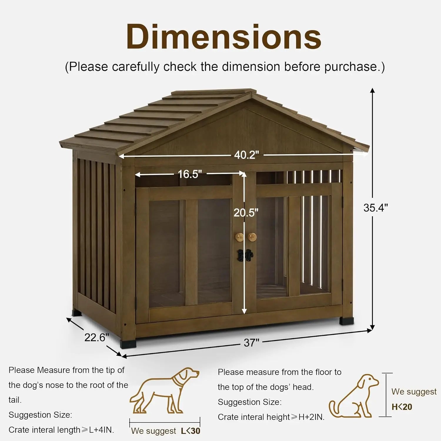 Wooden Dog House Furniture. Solid Wood Pet Kennel Indoor for Small/Medium Dogs. JD54 (Brwon. Medium)