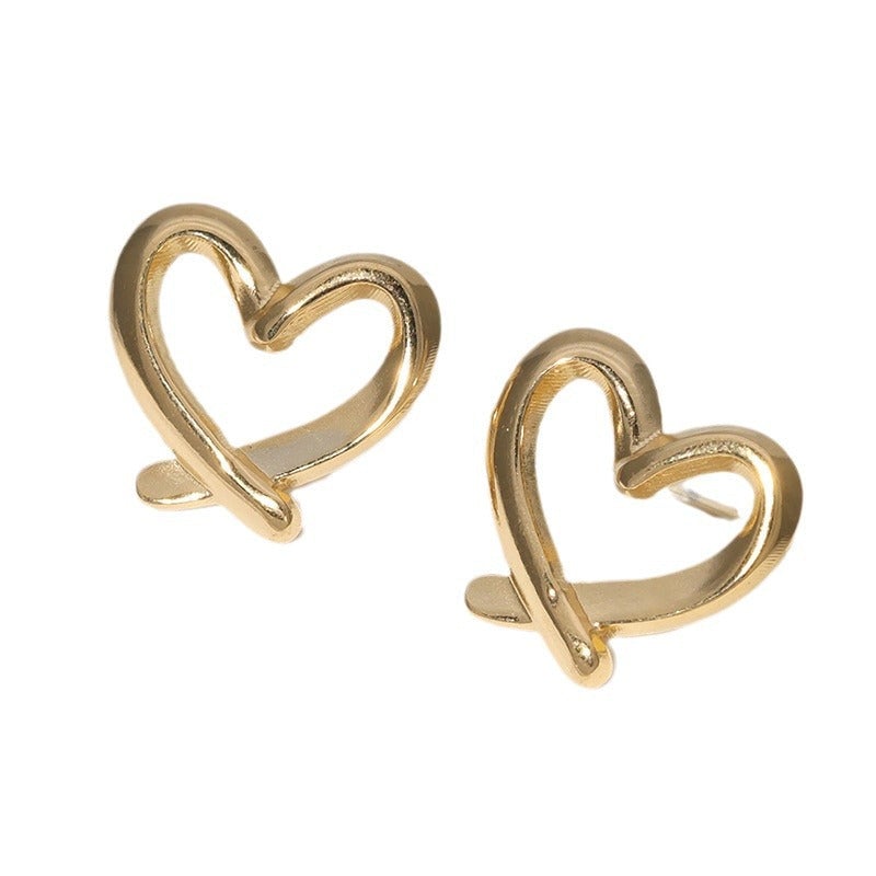 Minimalist Heart Stainless Steel Electroplating Stud Earrings