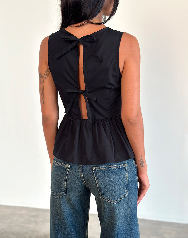 Lanzo Tie Back Top in Poplin Black