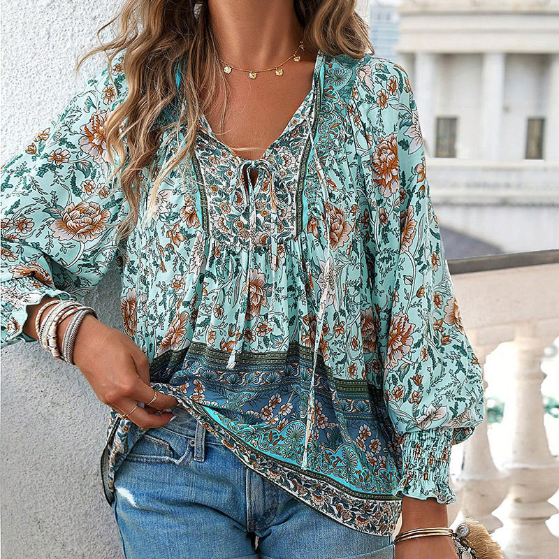 💖Hot Sales-49% OFF✨Women's Fashion Printed v-Neck Long Sleeve Shirt