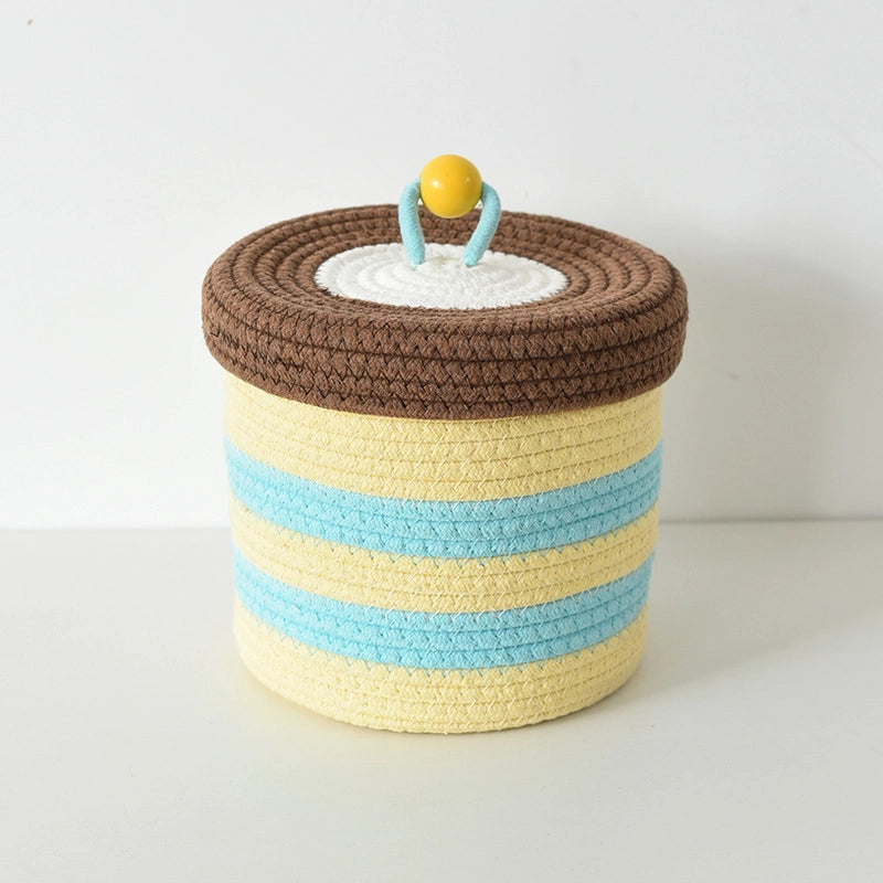 Cute Color Matching Color Contrast Pattern Cotton Thread Storage Basket