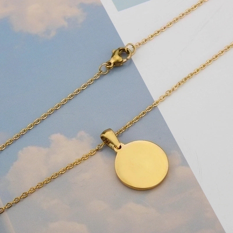 Minimalist Round Letter Titanium Steel Shell 18K Gold Plated Plating Necklace