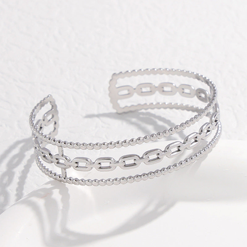 2 Pieces Expressive Stripe Stainless Steel Electroplating Bangles